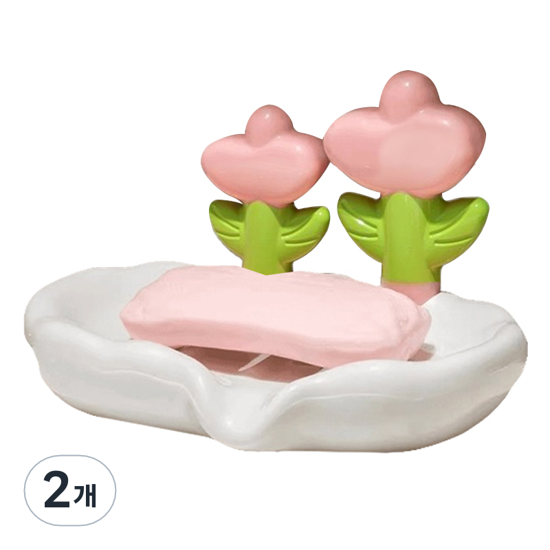 푸트로랩 큐티한 튤립 두송이 비누 케이스, 화이트, 2개 18,000원