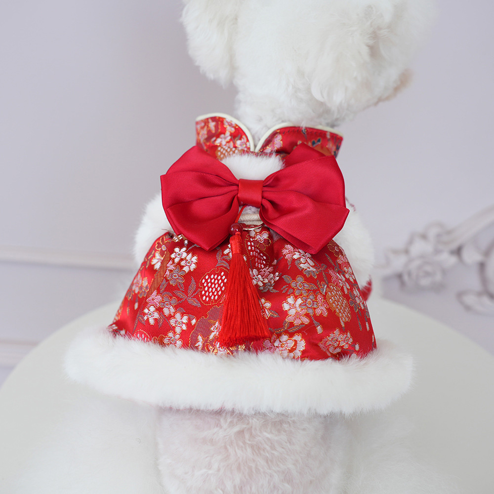 웨이비데이즈 반려동물 리본 동양풍 명절 자수 펫 원피스, 레드, 1개 21,900원