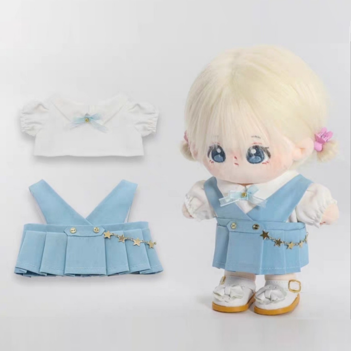 모카돌 20cm 솜인형 옷 오버롤 원피스 + 블라우스 세트 12,800원