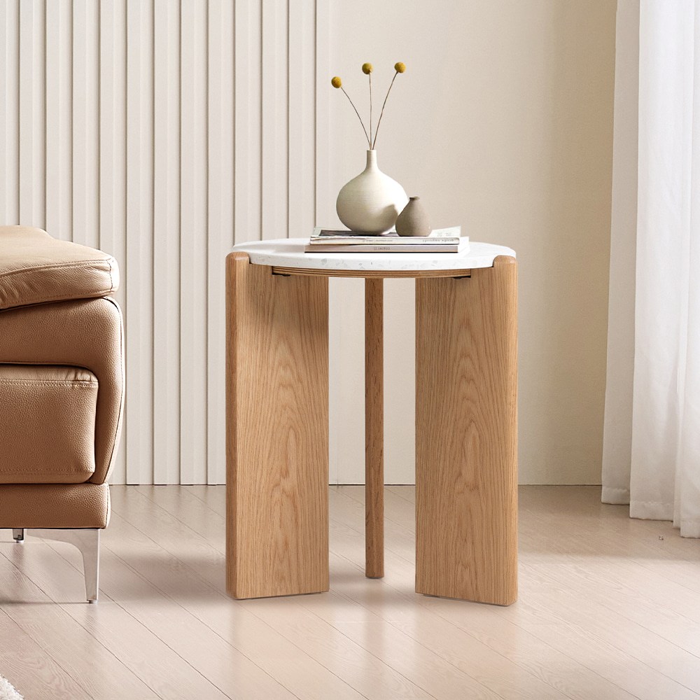 퍼니인어스 샤틴 원형 테라조 오크 원목 사이드 테이블, 내츄럴오크 488,400원