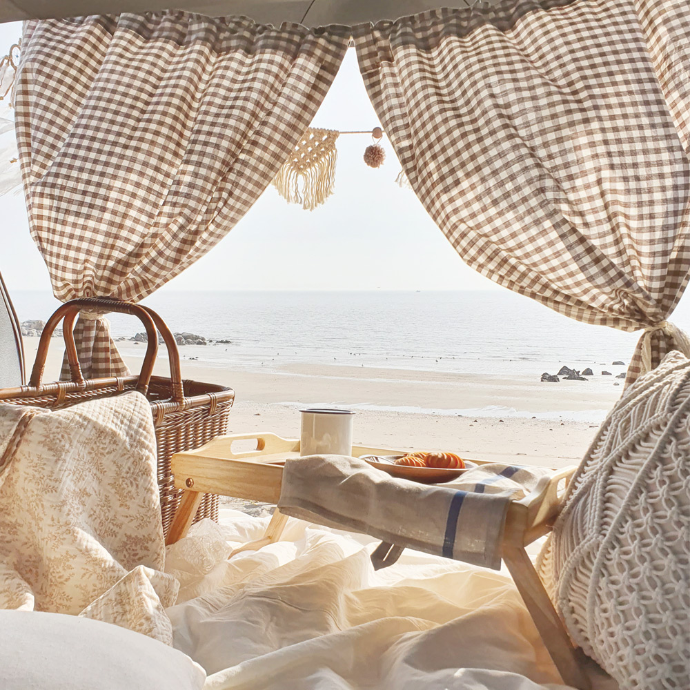 포홈 핸드메이드 선데이 체크 차박 커튼 2p + 로프 + 파우치 세트 23,590원