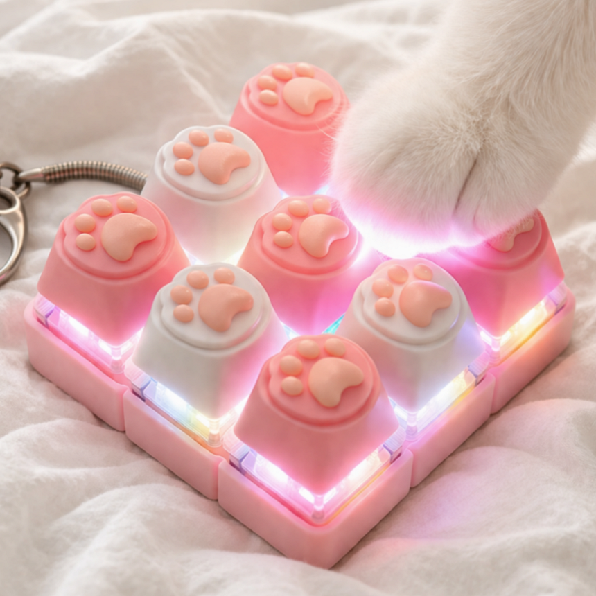 키캡하우스 LED 고양이 발바닥 키캡 키링 딸깍이, 1개, 화이트핑크 14,000원