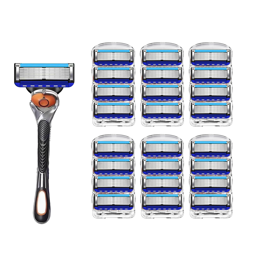 독일 7중 감청색 질레트 면도날 프로글라이드 퓨전 호환 날카로운 면도기, 1세트, 주황 면도날 24개입+스윙면도기1개 20,000원