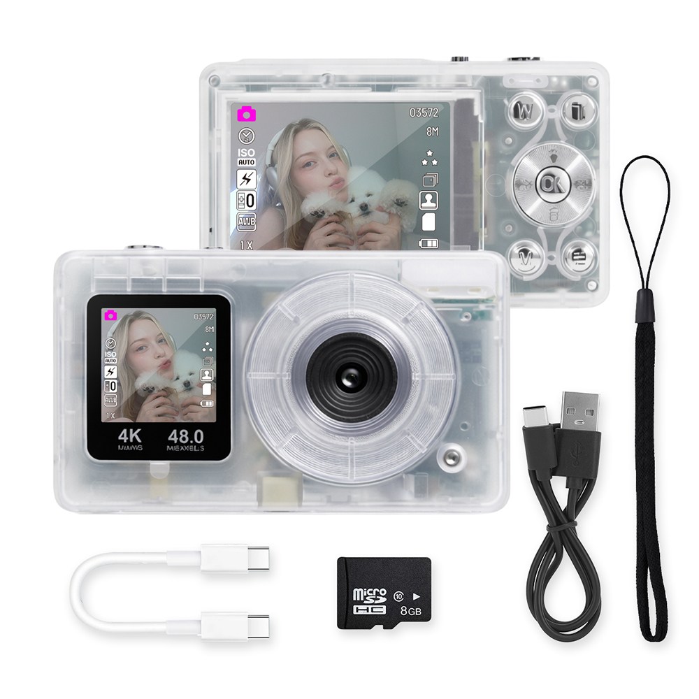디얼 셀피 모드 빈티지 디카 미니 디지털 카메라, 클리어(본품+8GB SD카드+C TO C케이블) 55,900원