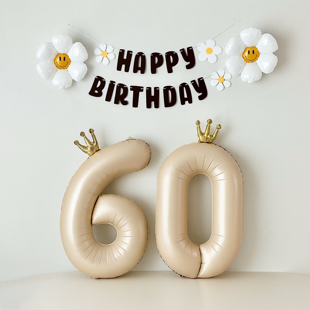 해피제이니 환갑이벤트 데이지 숫자풍선 환갑 칠순 생일 파티용품 세트, 1세트, 베이지왕관60 11,900원