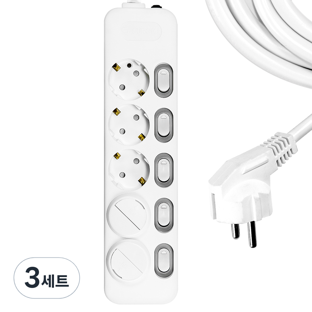 써지오 개별 안전커버 멀티탭 5구 DH-1658-MT + 안전커버 2p, 5m, 단일 색상, 3세트 55,650원