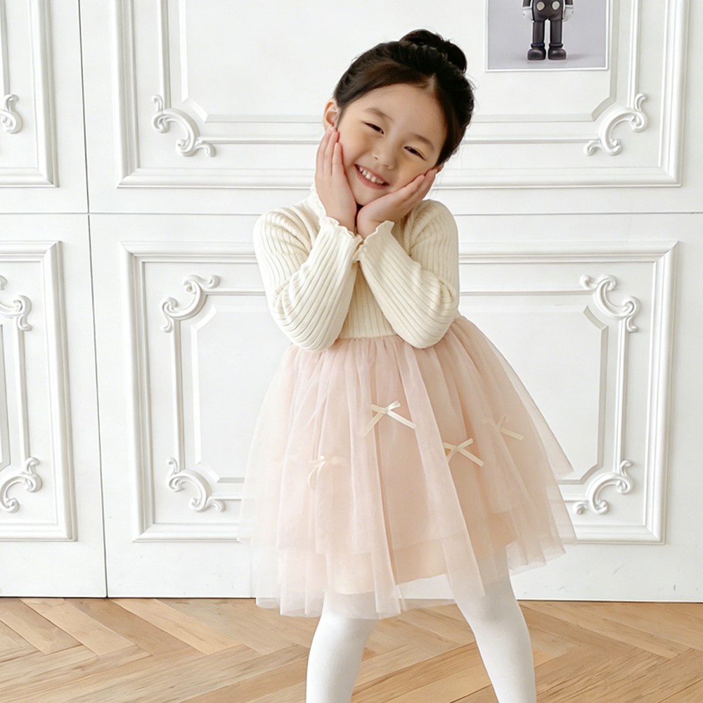 투에그 여아용 니트 리본 프릴 샤 원피스 29,800원