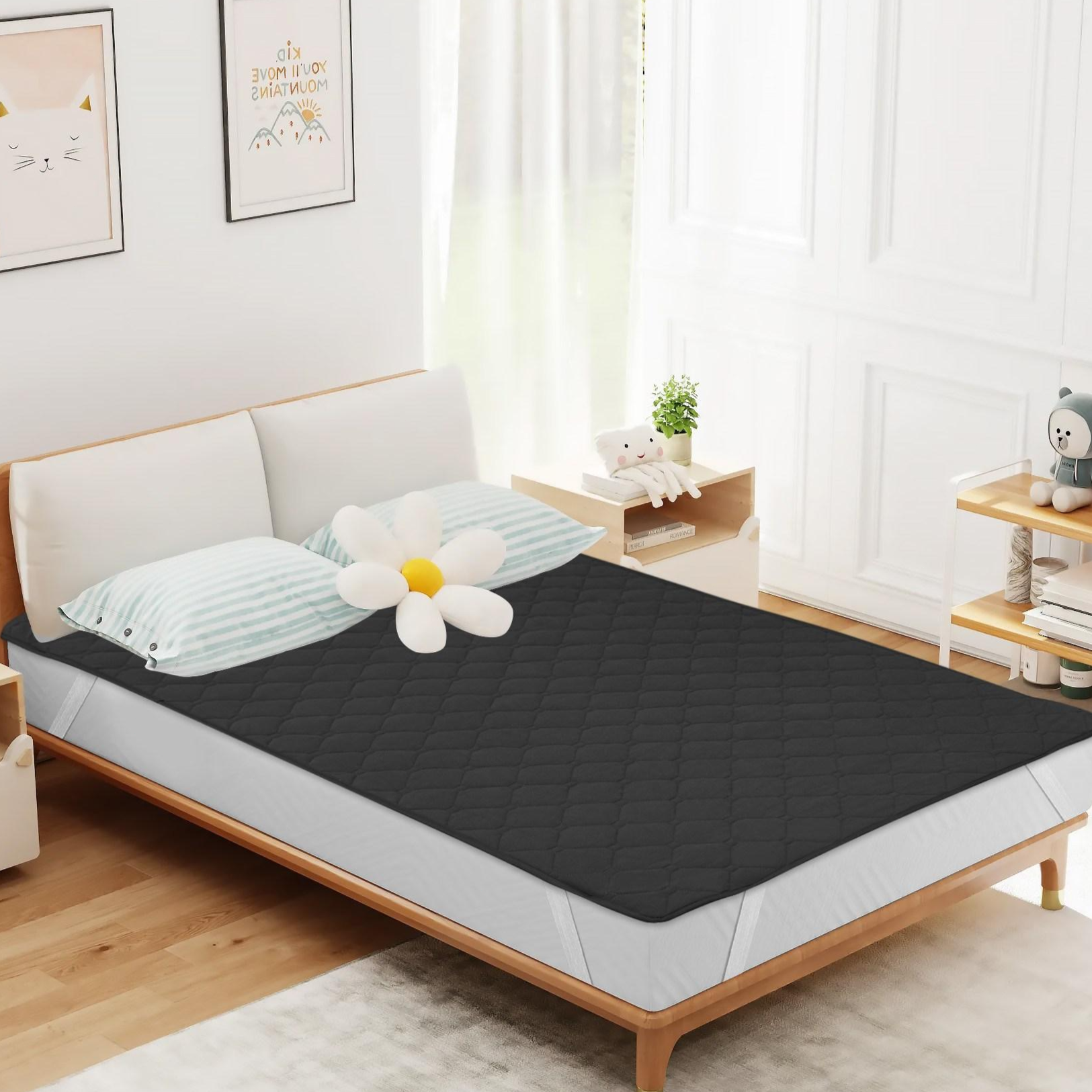 사계절 부드럽고 침대패드 고정밴드 항균 알러지케어 슈퍼싱글 퀸 킹, 블랙 19,900원
