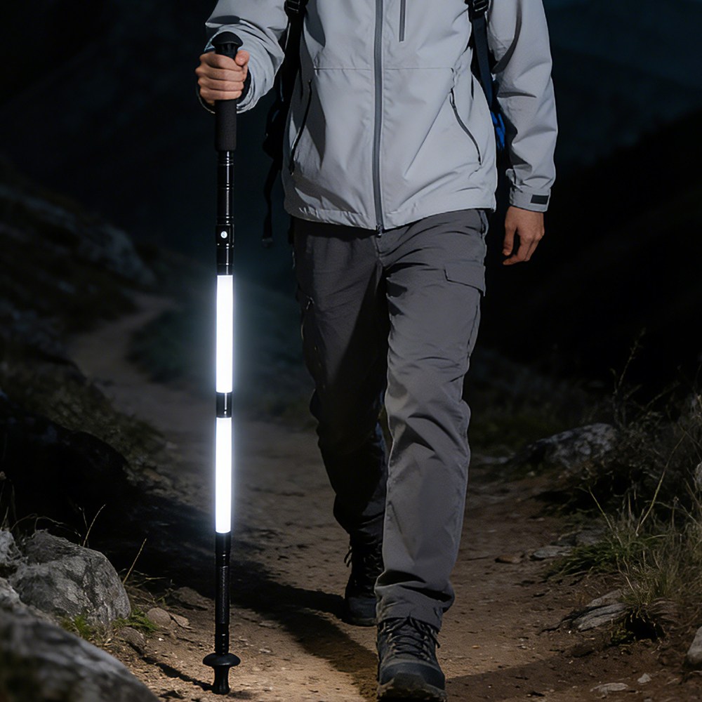 LED 손전등 내장 다기능 등산스틱 초경량 접이식 5단, 1세트, 블랙 19,900원