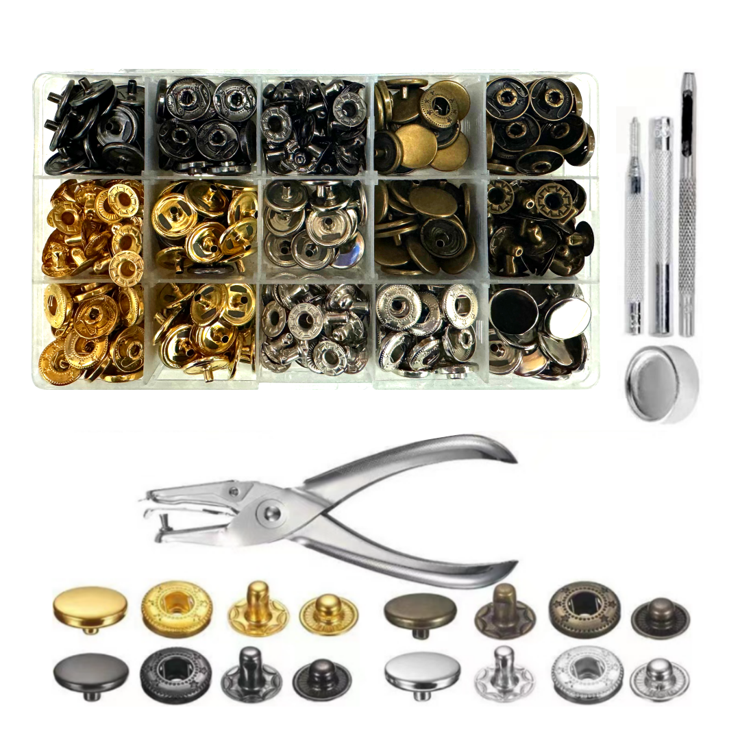 셀프 다용도 단추 똑딱이단추 가정용 10mm 12.5mm 15mm 17mm 96EA 4종컬러 금속스타일 공구 모듬, 1개, 똑딱이단추C 사이즈 15mm 16,800원