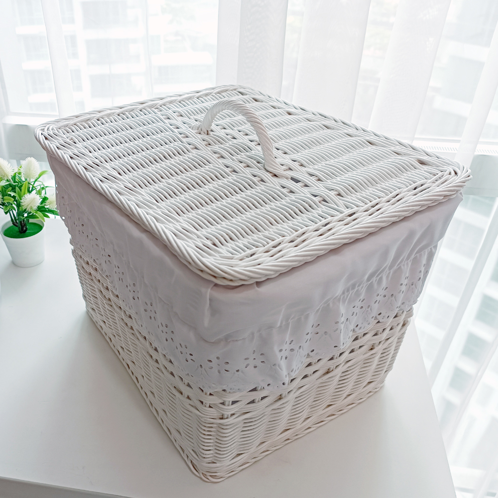 라탄샵 직사각 다용도 뚜껑 라탄 바구니 B603 + 레이스천 세트 36,750원