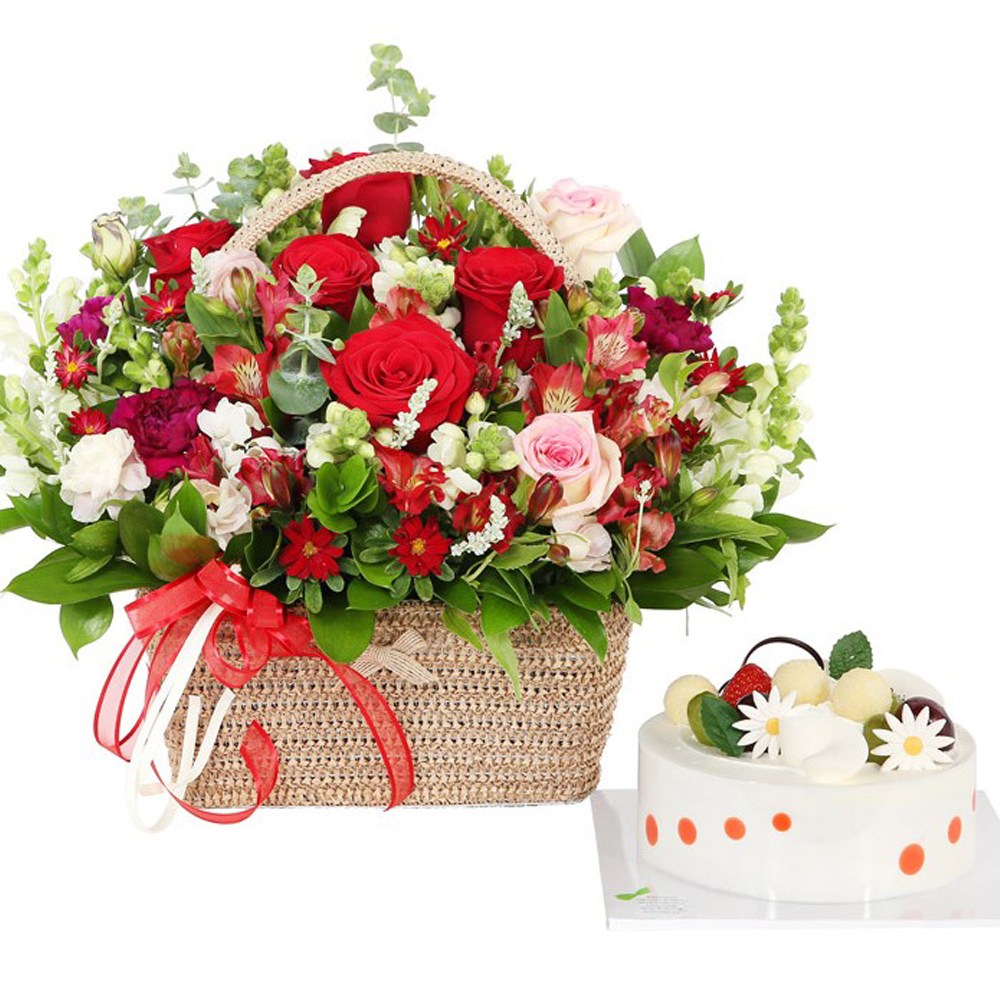 (오늘도착) 99플라워 풍성한 꽃바구니 "러브 엔딩" 레드 장미 ST-A1953 - 생일 기념일 결혼기념일 당일꽃배달 전국당일배송 생화, 혼합색상, 1개 98,900원