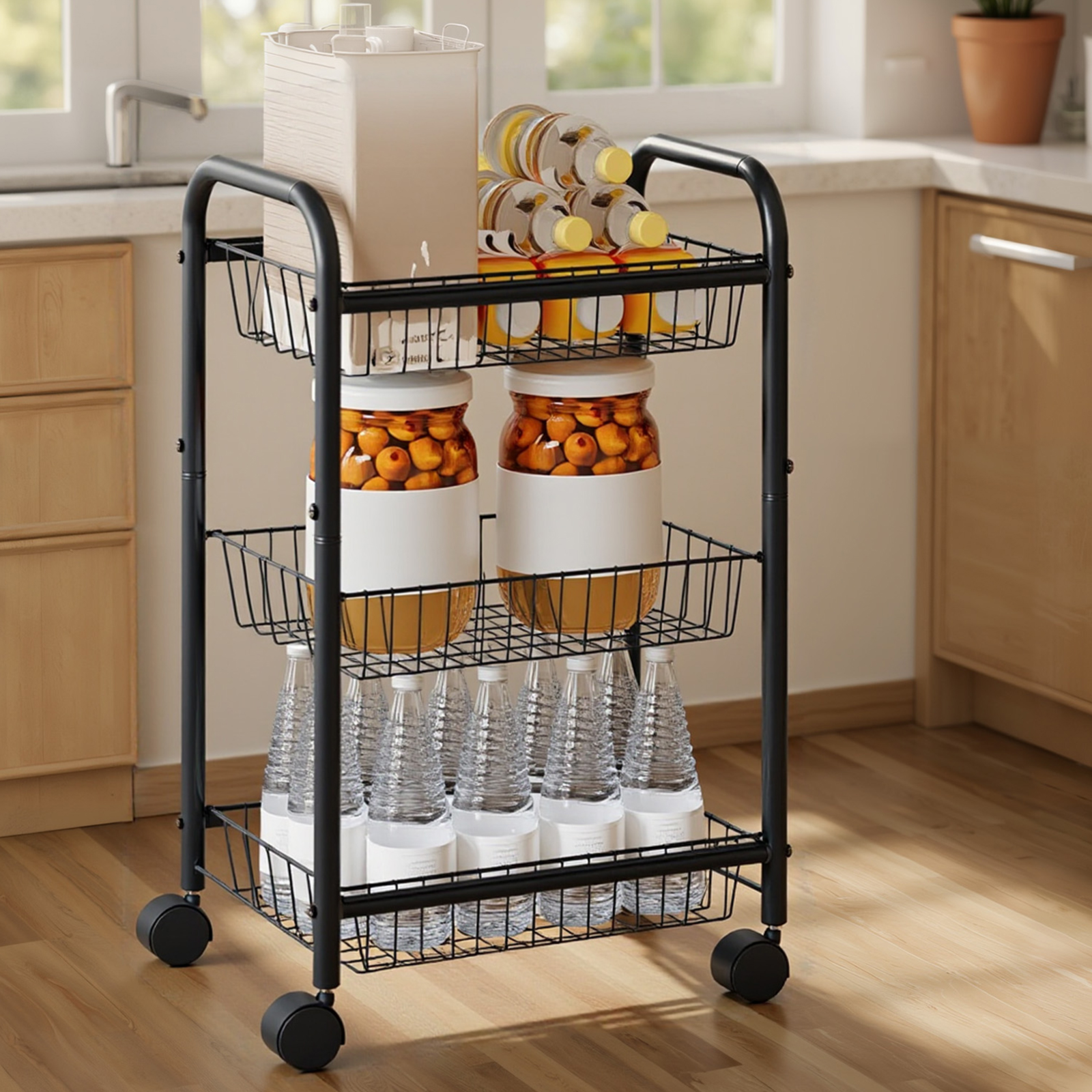 SONGMICS 튼튼한 다용도 이동식 360도 회전 바퀴 철제 핸들 트롤리, 블랙, 3단 24,060원