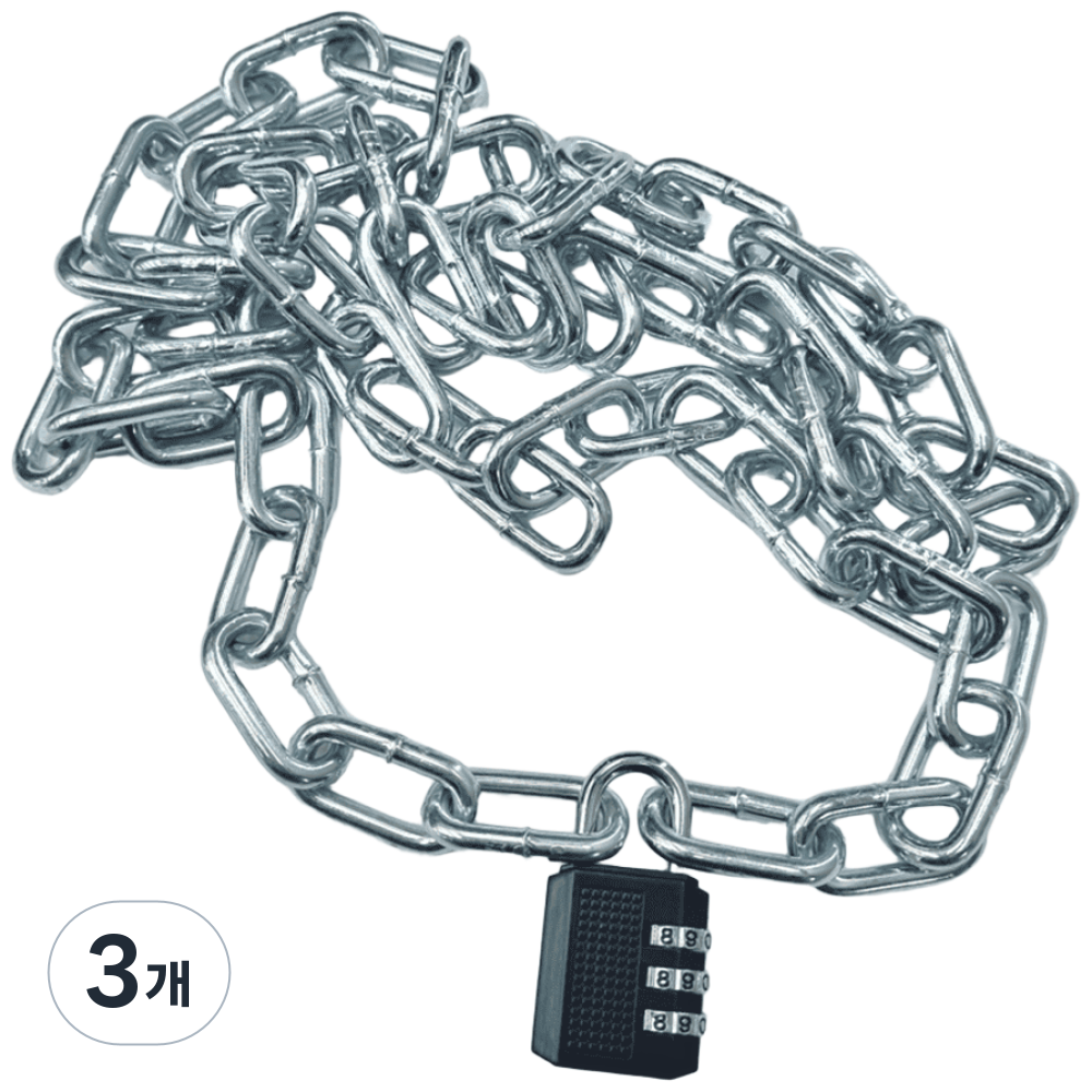 제이제이펫 체인자물쇠 1.5M 자전거 오토바이 잠금장치 세트 번호 쇠사슬 자물쇠, 3개, 실버 51,000원