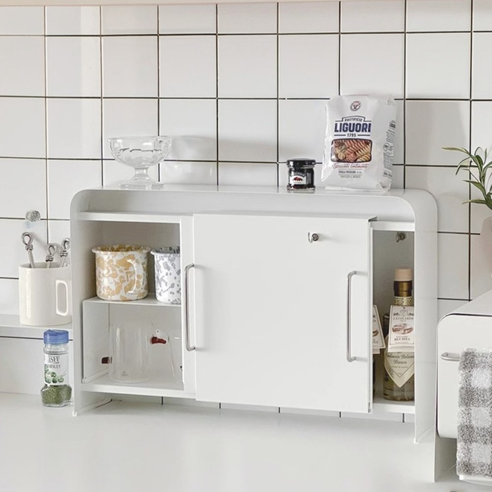 HK.sell 벨로 홈카페 슬림 철제 주방수납장 슬라이딩도어, 1개, 화이트 69,400원