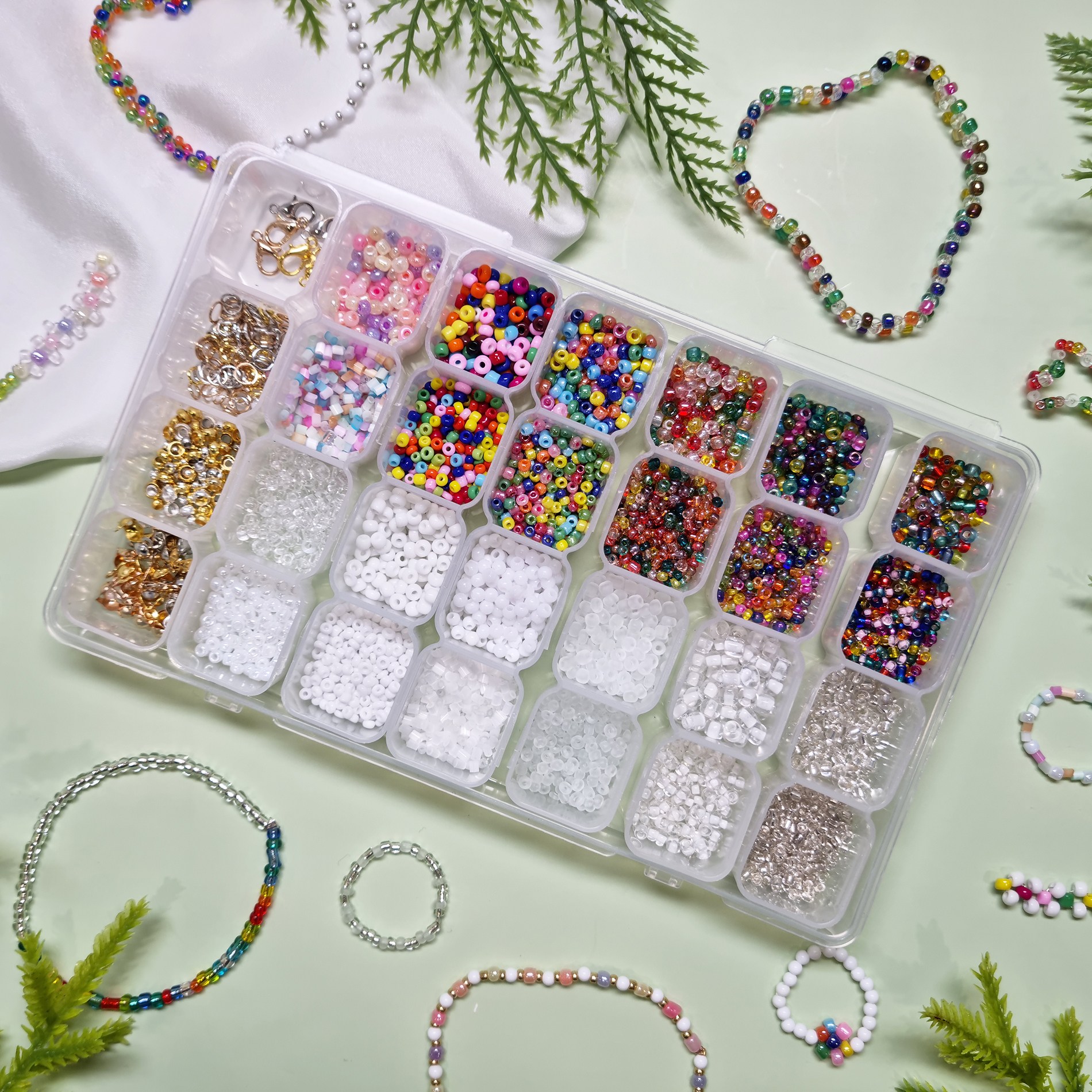 리니팜 올인원 비즈 공예 세트 키링 팔찌 만들기, 화이트믹스, 1세트 16,900원