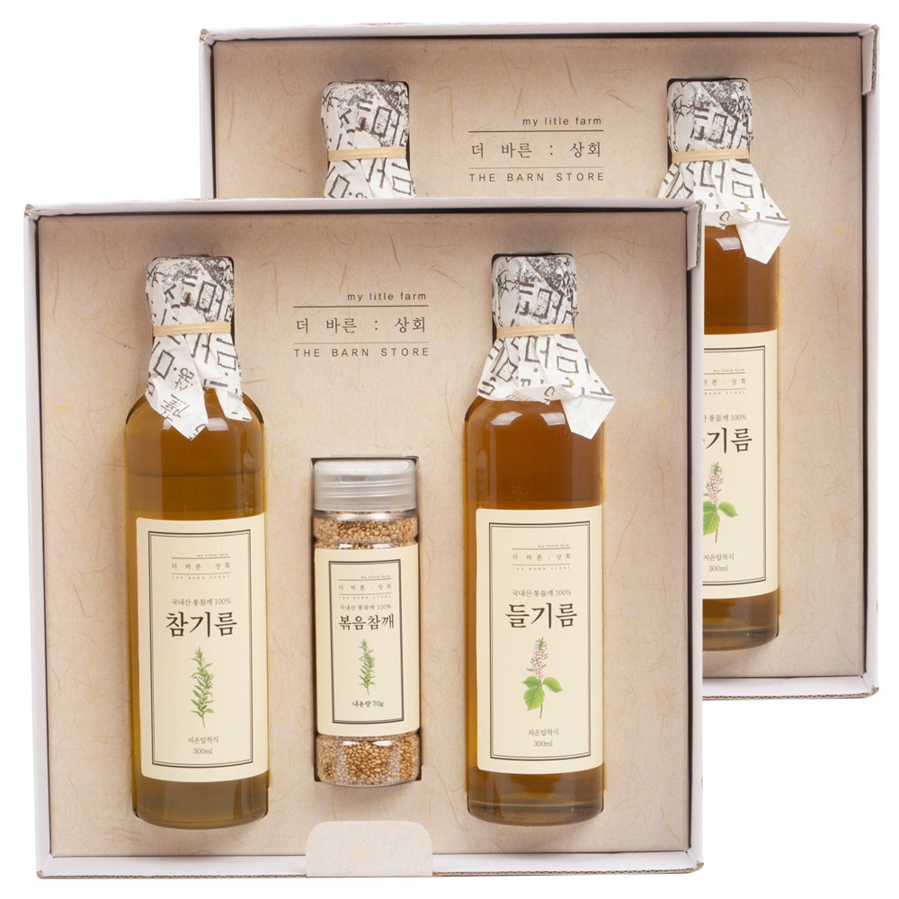 [ 선물세트 ] 더바른상회 프리미엄 4호 선물세트 ( 국산 저온 압착 참기름, 국산 볶음 참깨, 국산 저온 압착 들기름 ), 2개, 300ml 135,000원