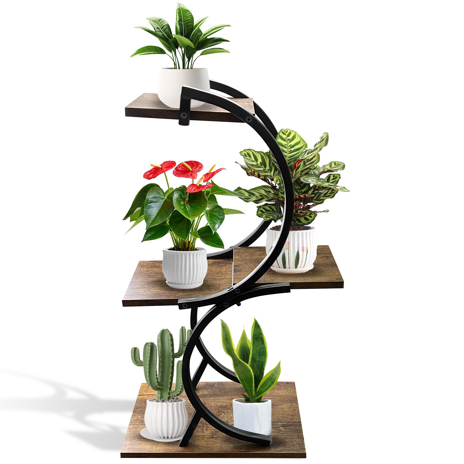ADNEWX 거실 화분정리대 화분받침대 우드 철제 화분정리대 공간효율 향상, 4단, 나뭇결 50,270원