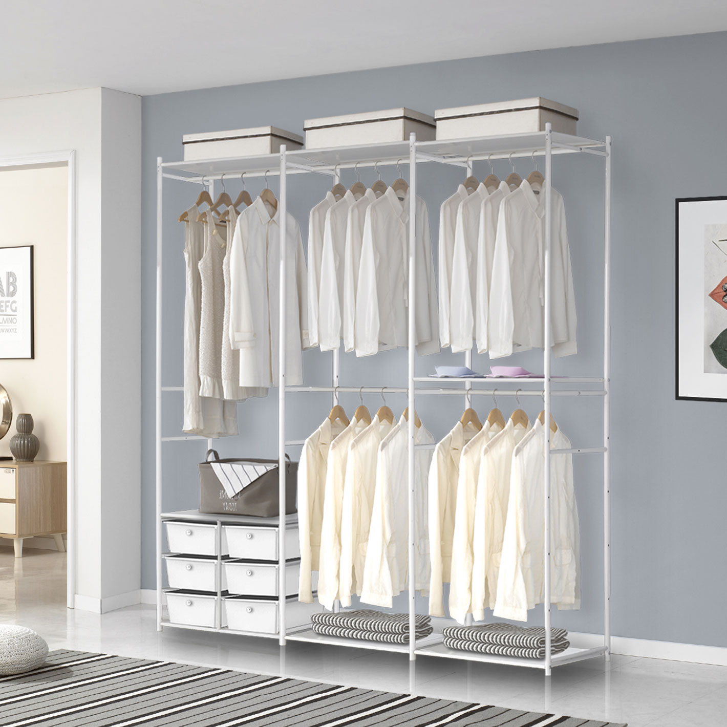 휴센 2단 철제 스탠드 드레스룸 시스템행거 튼튼한 옷장 행거 209,900원