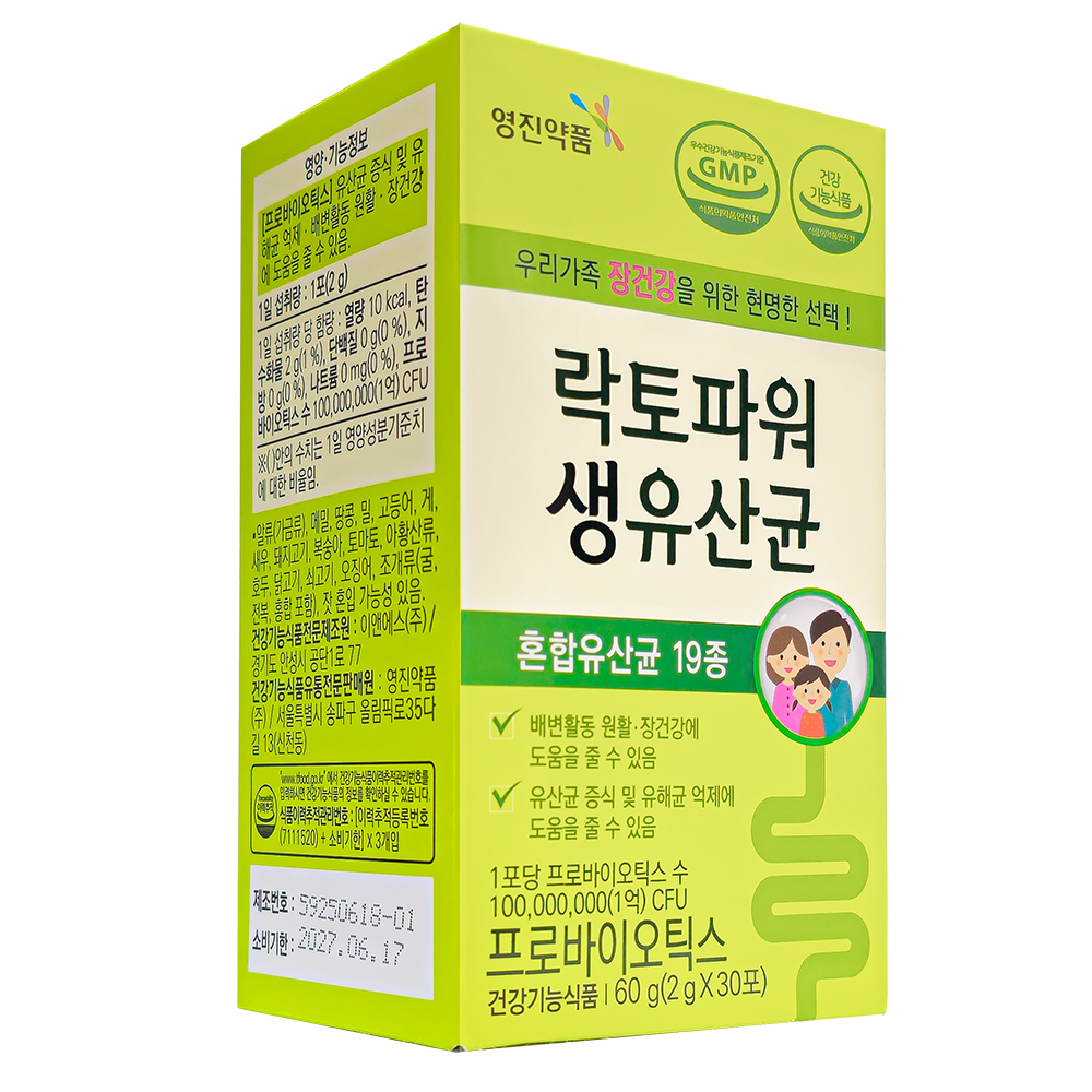 [영진약품]락토파워 생유산균 혼합유산균19종 프로바이오틱스, 60g, 12개 199,100원
