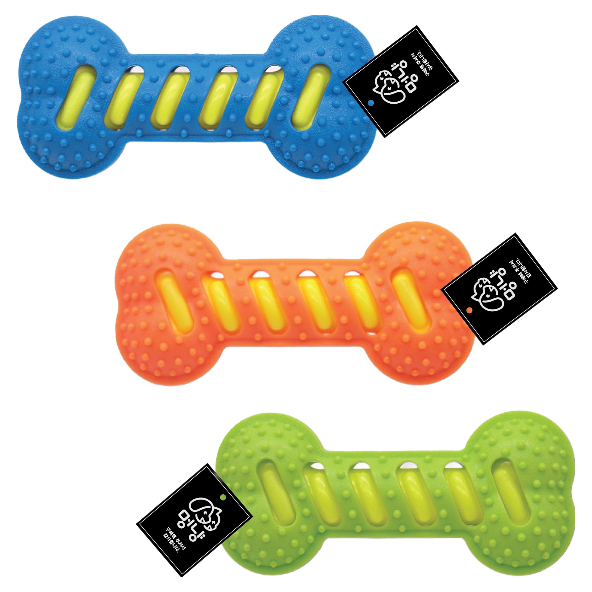 멍냥 강아지 삑삑이 고무 왕뼈 치석제거 이갈이 장난감 3종 세트, 블루, 오렌지, 그린, 1세트 16,500원