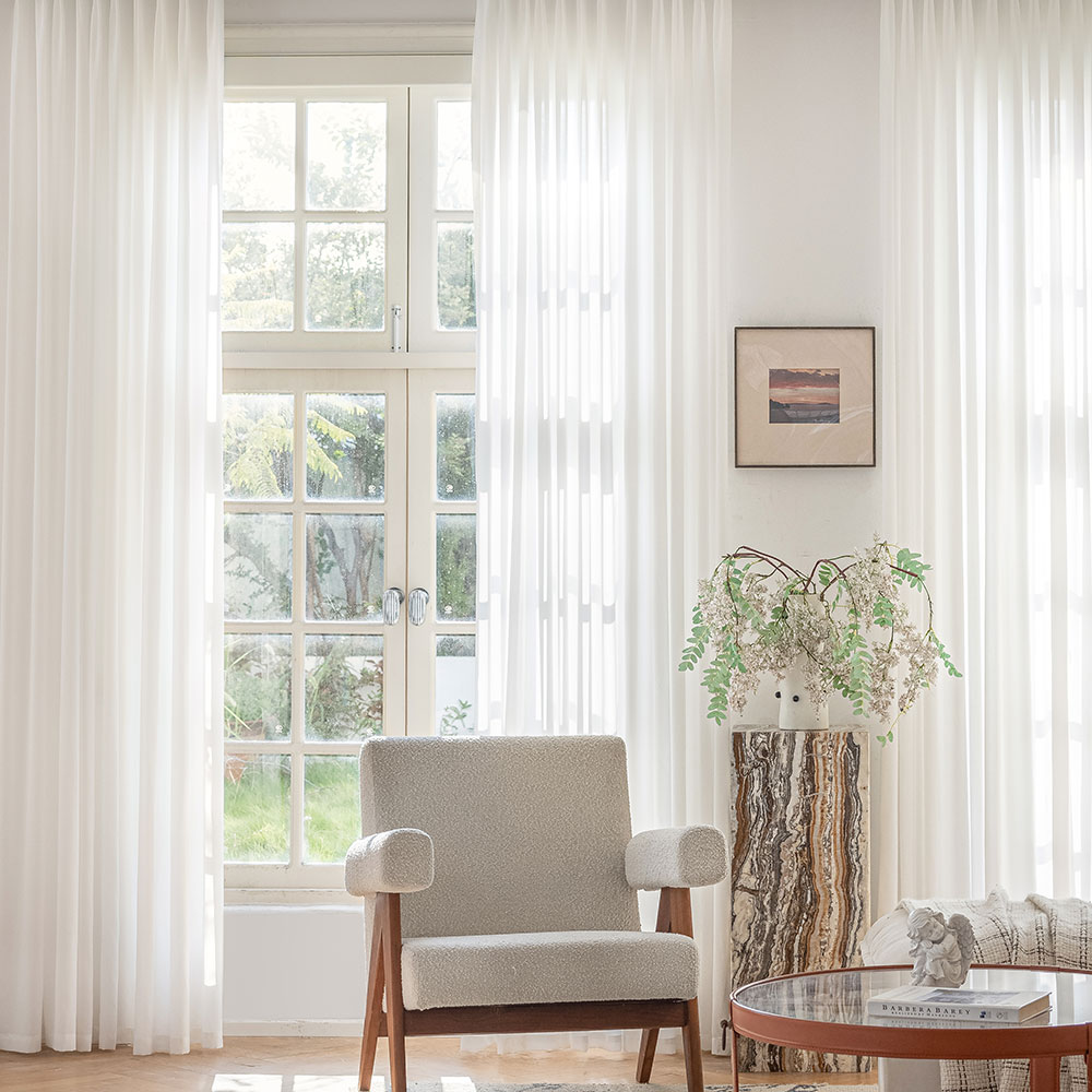 사라하우스 비침없는 밀크화이트 쉬폰 차르르 2배 나비주름형 커튼 59,900원