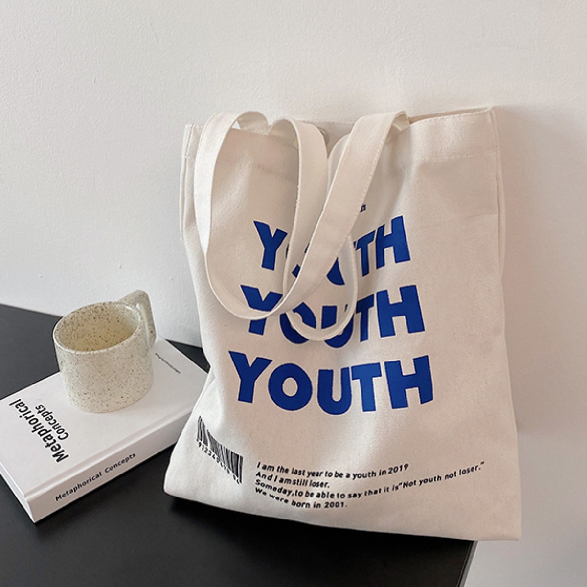 차차바이 유스 레터링 캔버스 에코백 데일리 토트백 8,790원