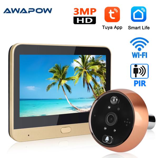 스마트 도어벨 카메라 방문자확인용 Awapow 3MP Tuya Peephole 비디오 인터콤 초인종 Wifi 도어 디지털 1080P PIR 감지 홈 보안 80,620원