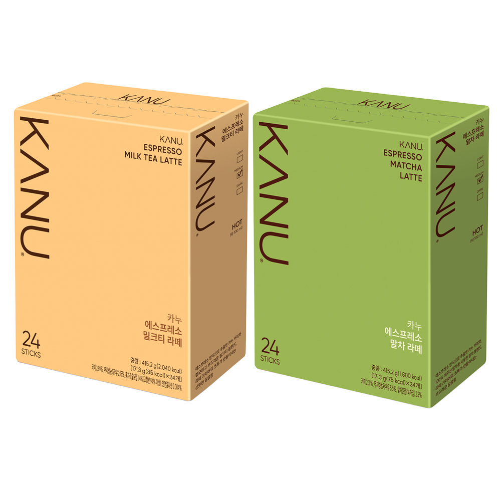 카누 에스프레소 말차 라떼 17.3g x 24p + 밀크티 라떼 17.3g x 24p 커피믹스 세트 23,040원