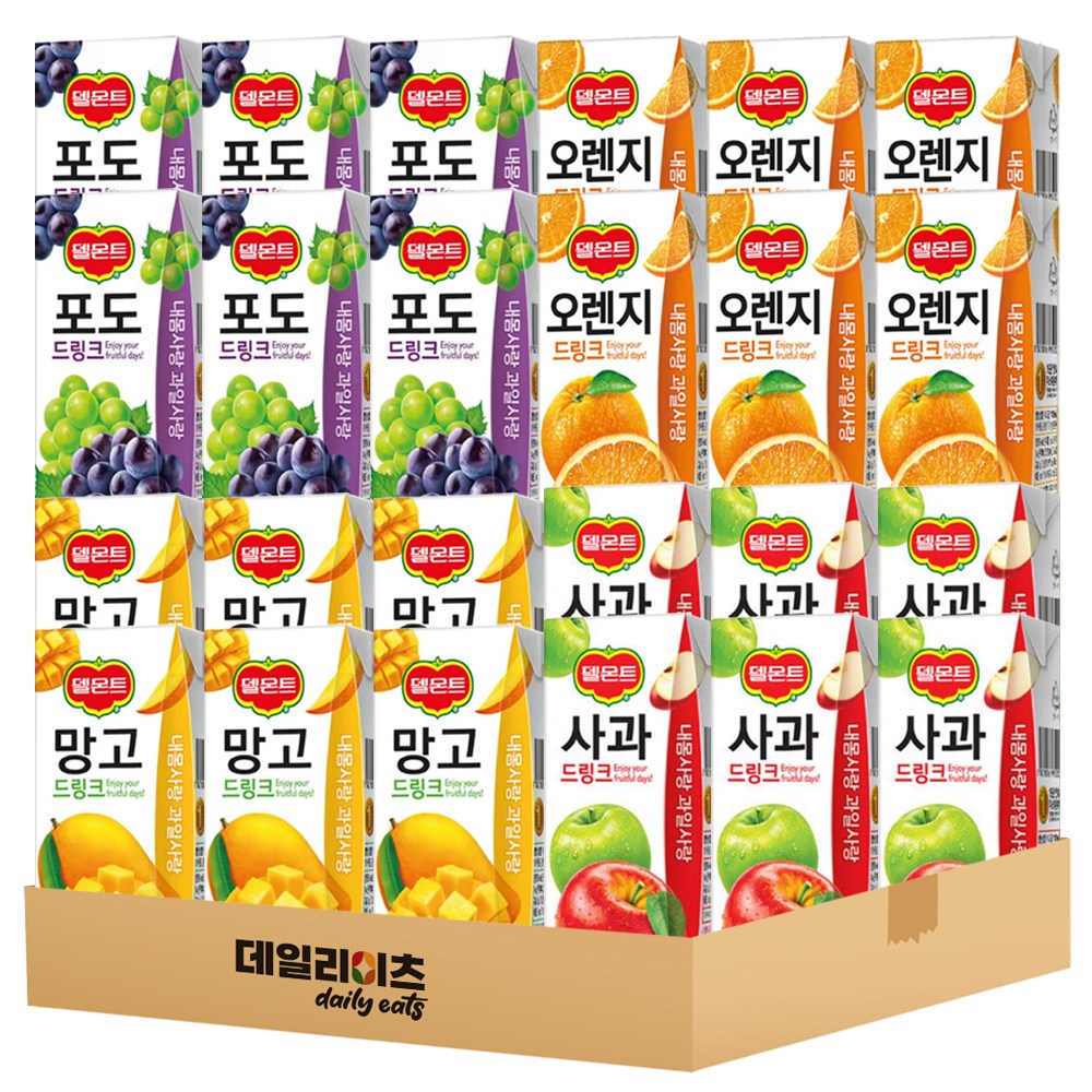 델몬트드링크 팩 과즙음료 4종 24팩 세트 (망고6 포도6 오렌지6 사과6), 1개, 190ml 17,900원