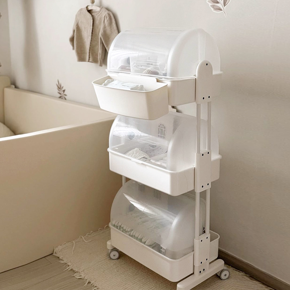플라팜 뉴코코맘 트롤리 기저귀정리함 3단 캡형 + 칸막이 전체 + 보조바구니 세트, 화이트, 1개 104,760원