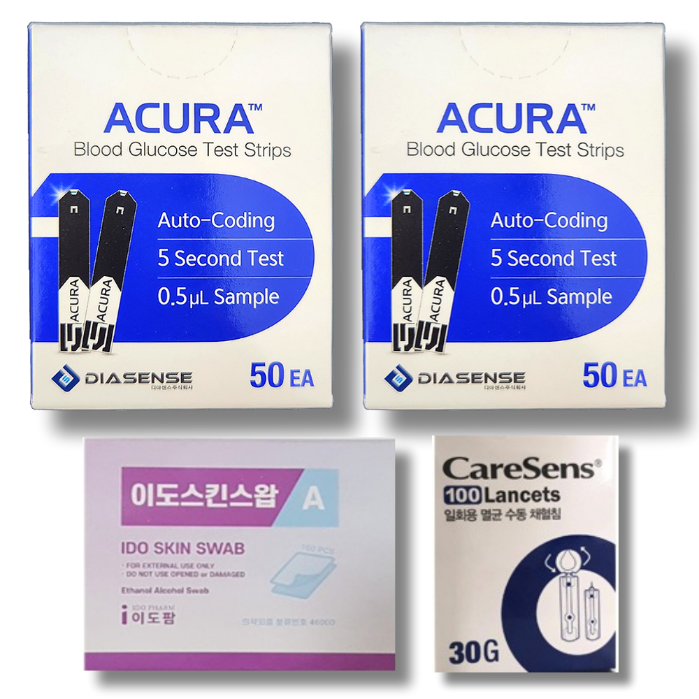 아큐라 시험지 100매 (옵션 추가 가능 침 100개, 솜 100매) Acura View 아큐라뷰 아큐라플러스 혈당 측정 검사지 당뇨 스트립 33,000원