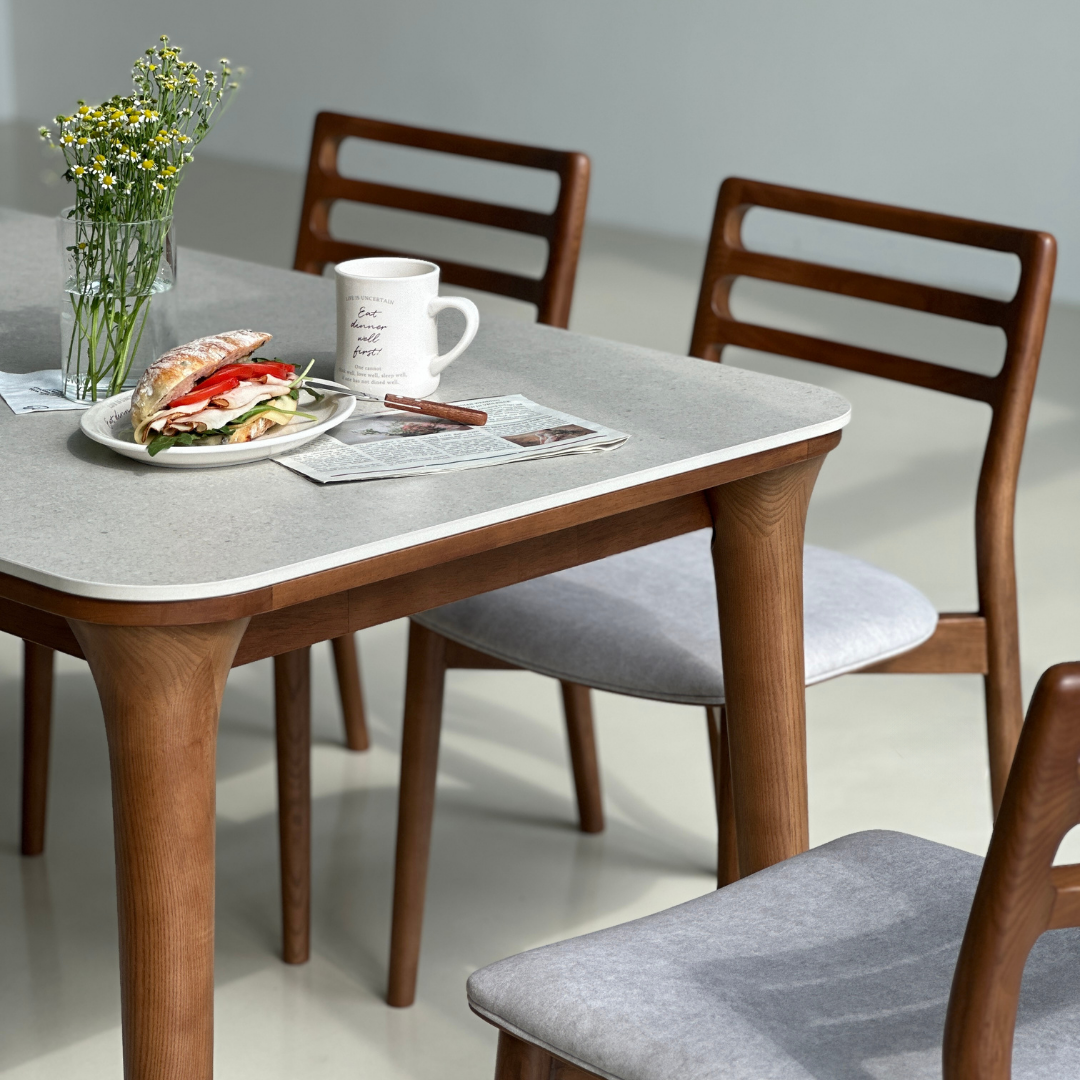 제니 월넛 세라믹 원목 식탁 테이블 1400 세트 (의자 4개 포함), 월넛, 일반의자 4 590,000원