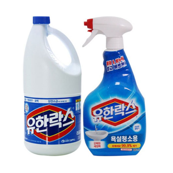 유한락스 레귤러 2L+욕실세정제 600ml 9,600원