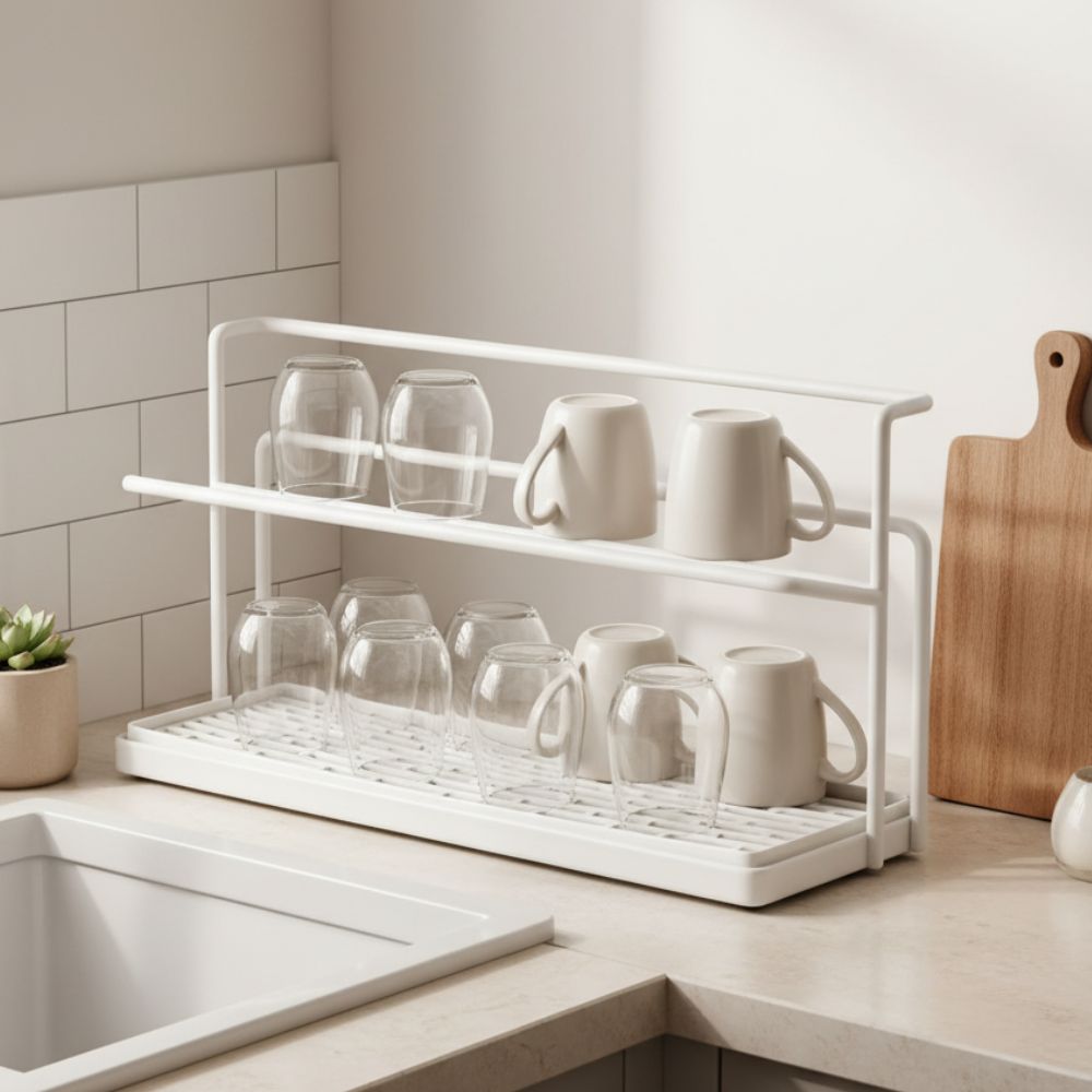 믹스프리 깔끔한 홈카페 컵 정리대 선반 2단, 1개, 화이트 18,500원