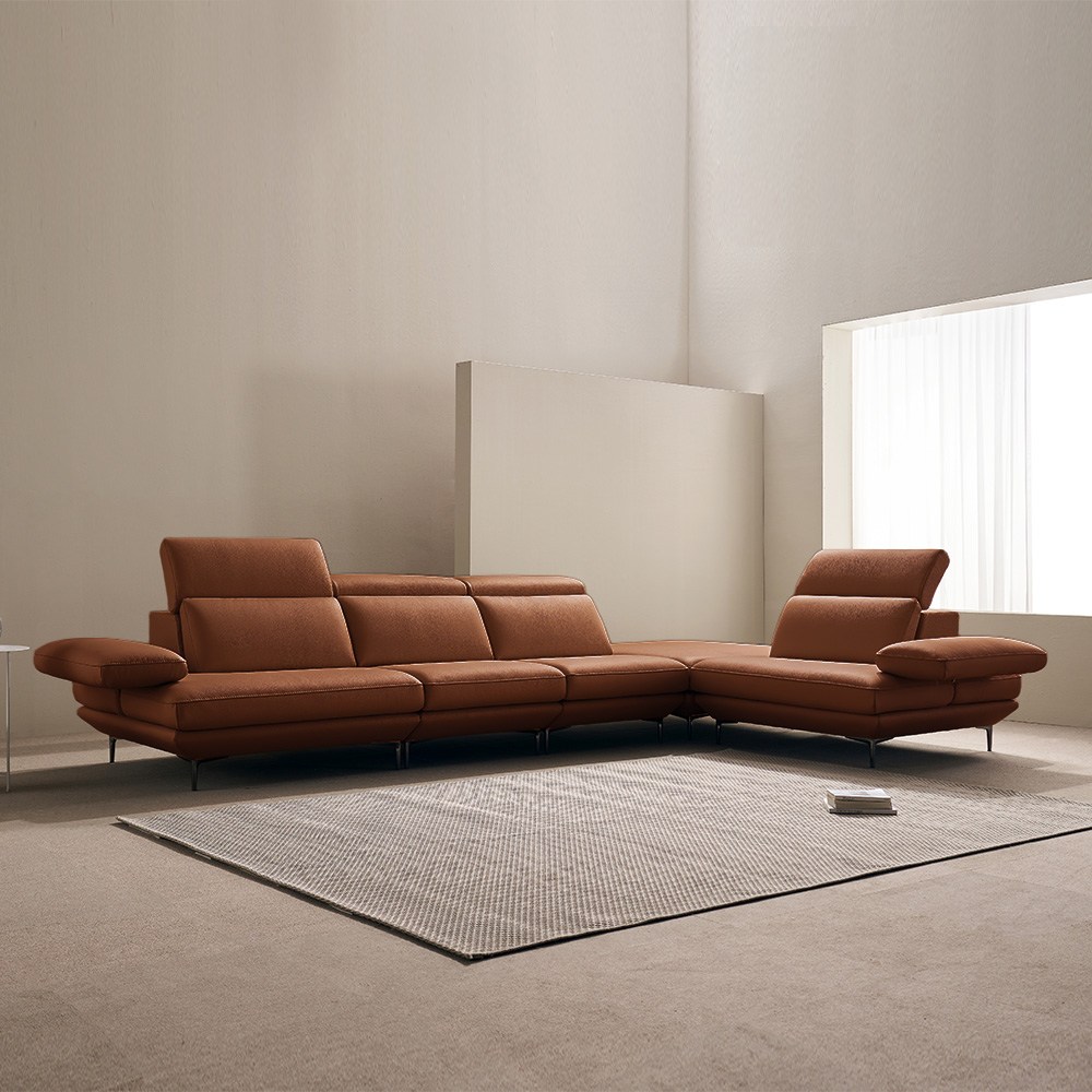 쉐우드가구 모담 이태리 천연통가죽 소가죽 기능성 팔걸이 스윙 소파 8인용 코너형, 카멜 브라운 2,599,000원