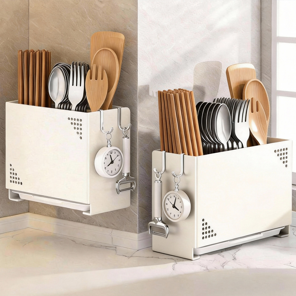 YOPENCE 주방 스텐 물빠짐 수저통 3구 수저정리함, 1개, 화이트 21,900원