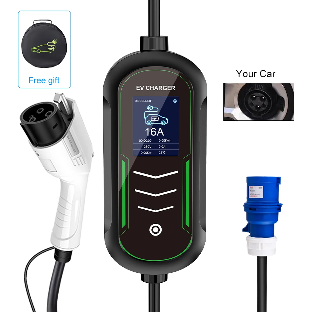 IPENGEN 휴대용 EV 충전기 220V 7KW J1772 Type1 IEC62196 Type2 GBT 충전기 32A 전기 자동차 용 가변 전류 141,610원