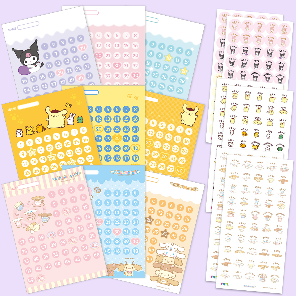 [1+1+1] [대용량] [스티커1,350개+판 27개] 산리오캐릭터즈 칭찬스티커 세트_기본사이즈, 1세트 16,900원