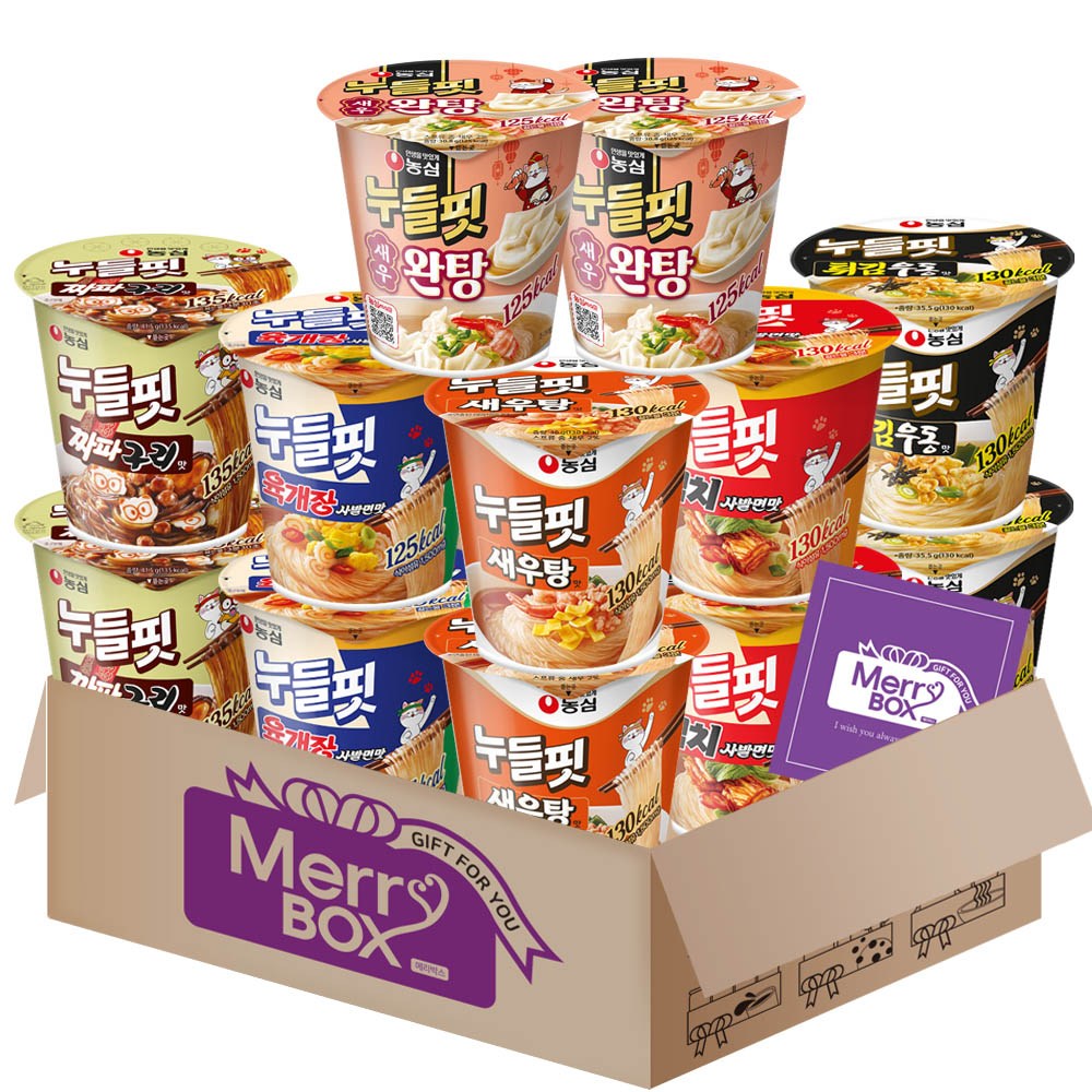 메리박스 누들핏 저칼로리 {육개장사발면맛2+김치사발면맛2+튀김우동맛2+새우탕맛2+짜파구리2+새우완탕2}+메세지카드, 1박스 22,800원