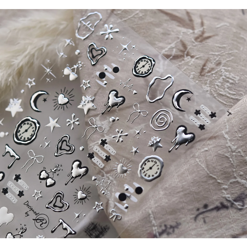 메탈 실버 문스타 하트 힙 믹스 네일스티커 4,650원