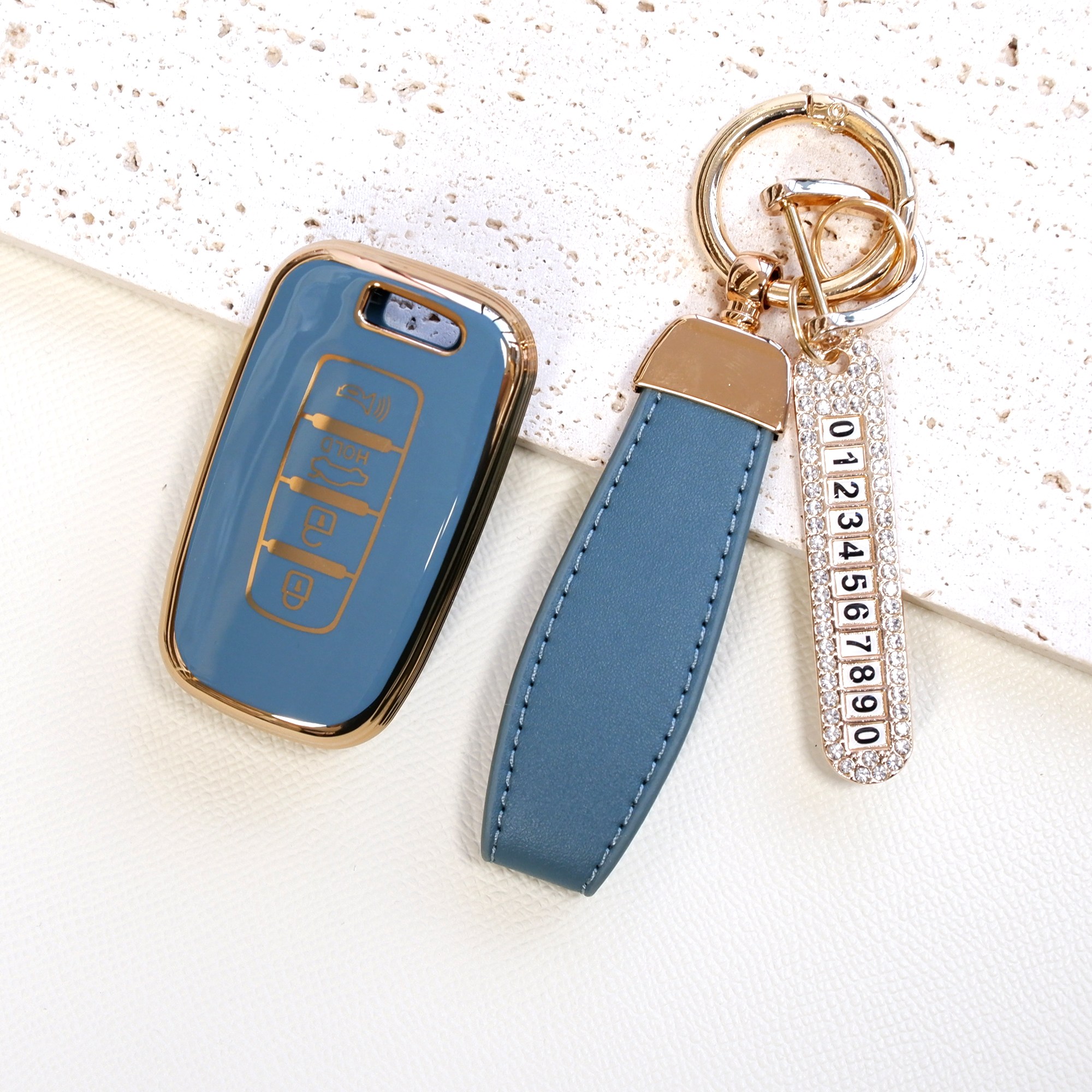 트니르 기아 현대 호환 자동차 키케이스 YF쏘나타 제네시스 쿠페 그랜저TG 아반떼MD 싼타페 베라크루즈 에쿠스 투싼IX I30GD 차 스마트키 tpu 골드라인 번호판키링, 블루 12,900원