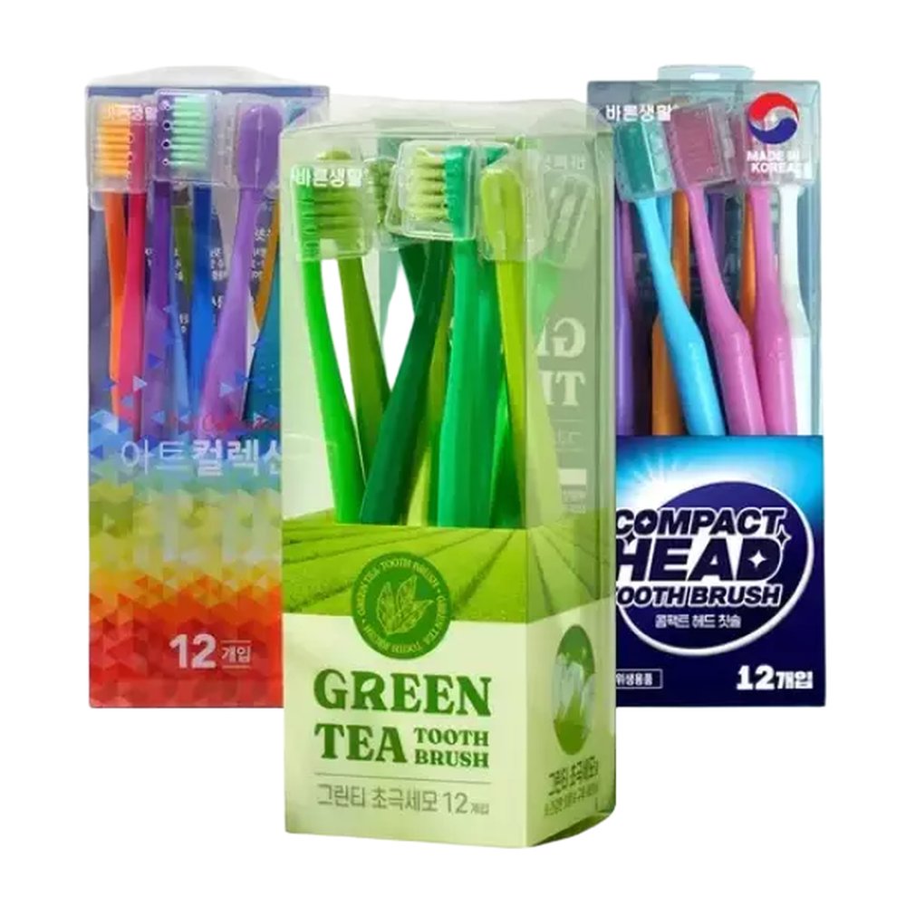 바른생활 초극세모 칫솔 콤팩트 12입 + 그린티 12입 + 아트컬렉션 12입 24,940원