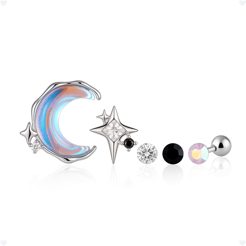 *사은품증정* [아모리안] 써지컬스틸 몽환적인 달빛 감성 큐빅 별 피어싱 세트 25,800원