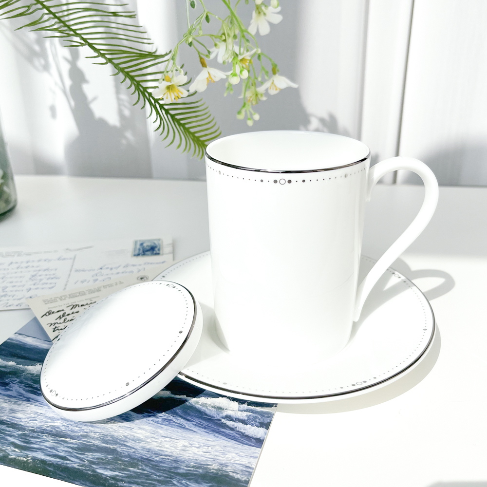 한국도자기 본차이나 위시스 받침 + 뚜껑 + 머그컵 세트 300ml, 플래티늄위시스, 1세트 39,370원