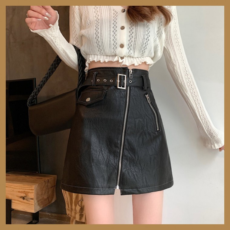 벨트포함 캐주얼 앞지퍼 가죽 스커트 치마 겨울가을 A라인 미니스커트 인조가죽 레더치마 편한스커트 34,040원