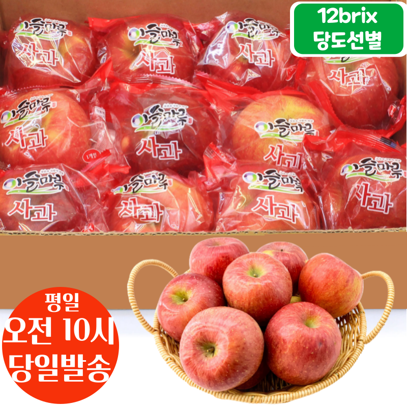 평일오전10시 주문건 당일발송 12브릭스 당도선별 세척사과 2kg (8~10입, 중과) 29,600원