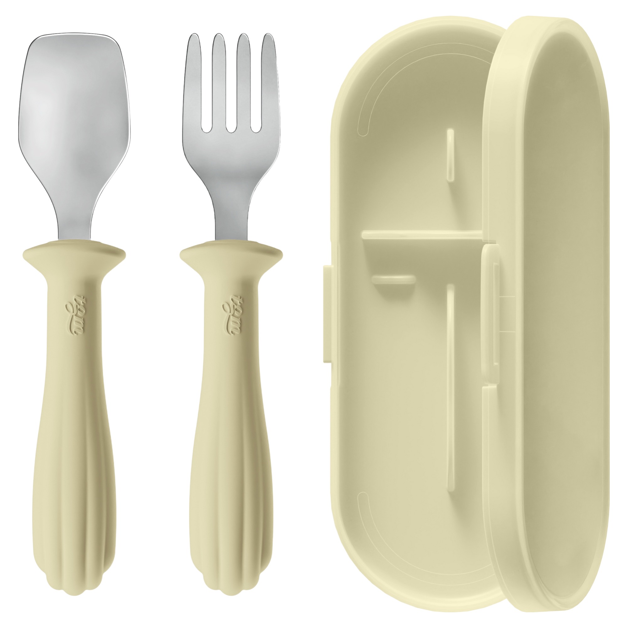 티지엠 유아용 조가비 이지그립 실리콘 스테인리스 자기주도 이유식 스푼 포크 케이스 세트, 올리브, 1세트, 스푼 + 포크 + 케이스 15,500원
