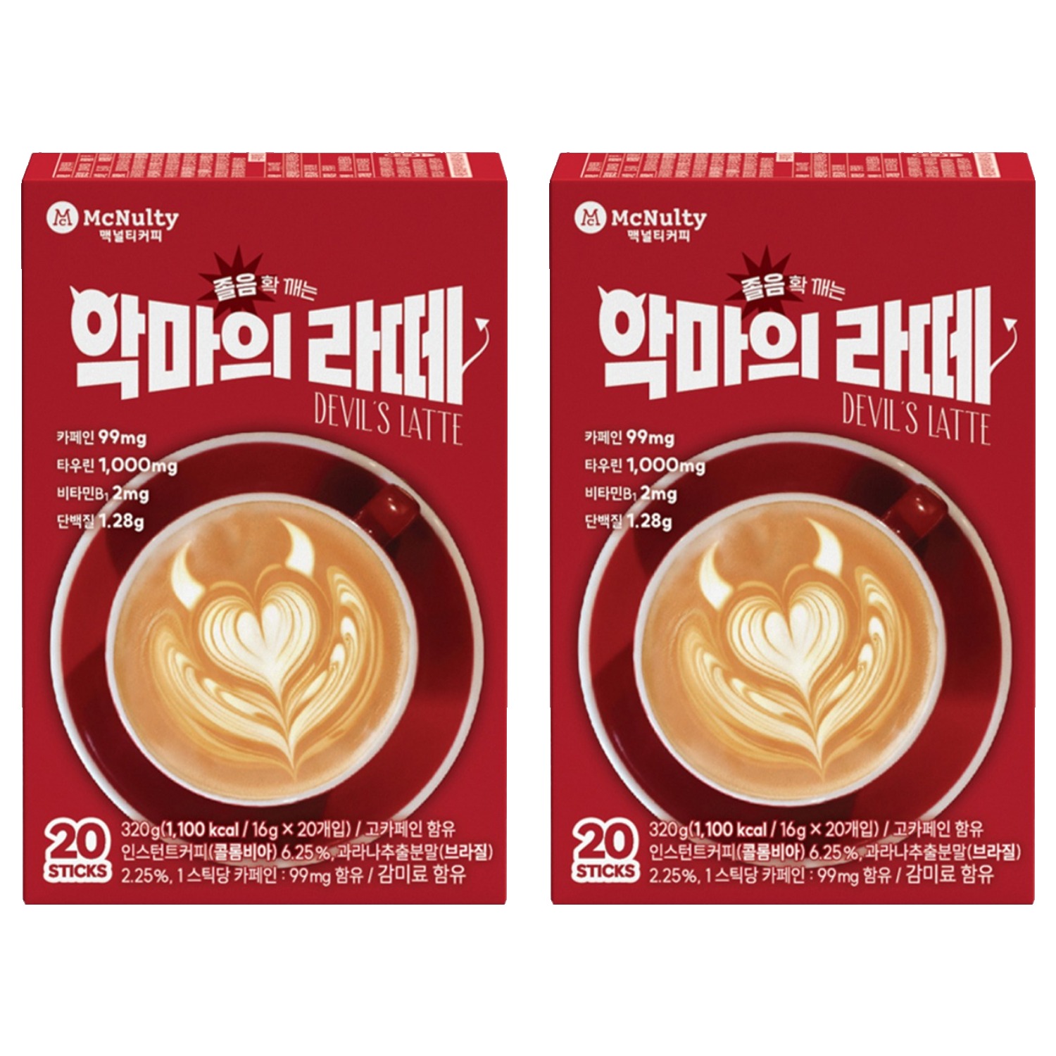 맥널티커피 졸음 확 깨는 악마의 라떼 커피믹스, 2개, 20개입, 16g 12,900원