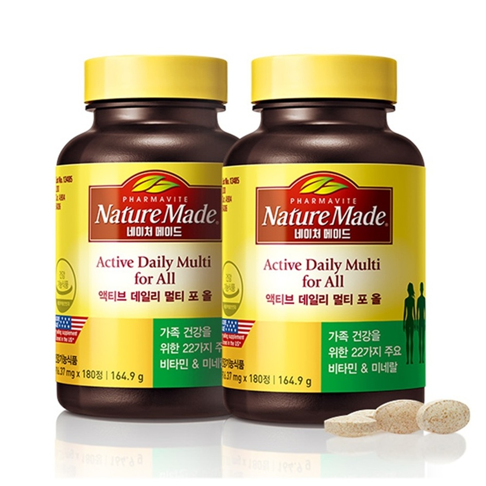 네이처메이드 액티브 데일리 멀티 포 올 (가족종합비타민), 180정, 2개 56,990원